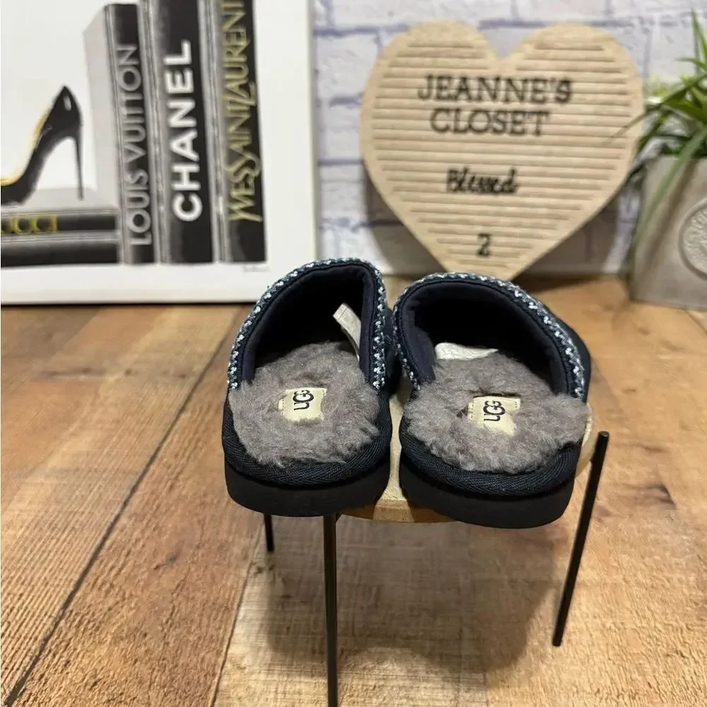 Ugg Tasman II Youth Navy Blue Suede Mule Moccasin Shearling Footbed 10